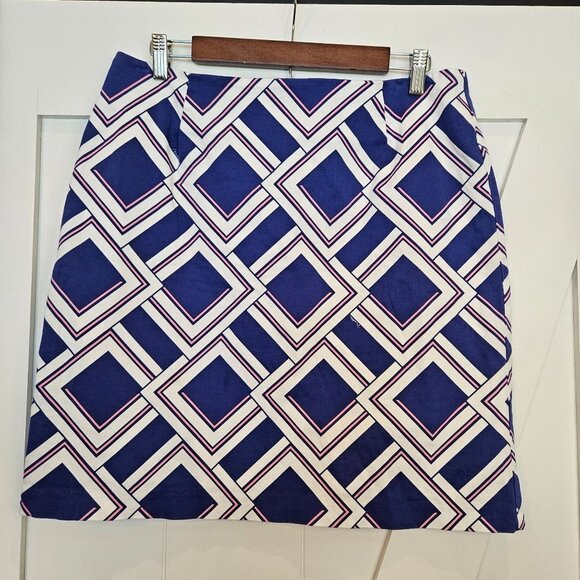 MELLY M Size 10 Blue White Pink Diamond Print A-Line Skirt - Picture 1 of 9